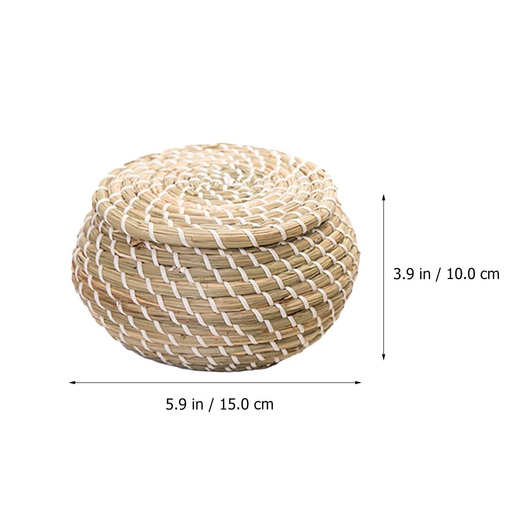 

Woven Storage Basket 19x11x10cm Straw Handmade Container with Lid for Home Organization Rattan Bins Safe Kids Pets