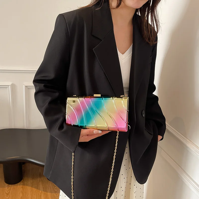 LEFTSIDE Small Gold Acrylic Box Crossbody Bags for Women 2025 Y2K Females Korean Fashion Lady Silver Chain Handbags and Purses