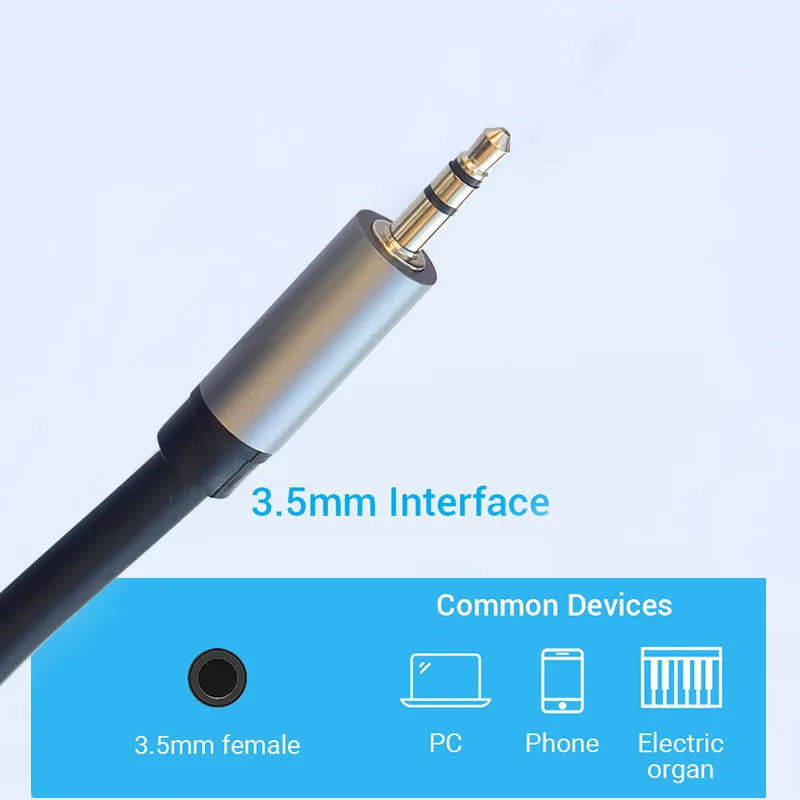 6.35mm /6.5mm Mono to 3.5 Mono Audio Cable With Braided Shield  0.5m 1m 1.5m  2m  3m  5m for Amplifier Mixer Electric Guitar