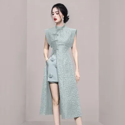 

Modified Dress Long Skirt Elegant Lady Split New Chinese Style Set Two-Piece Set Shorts 2025 New Summer Fashion