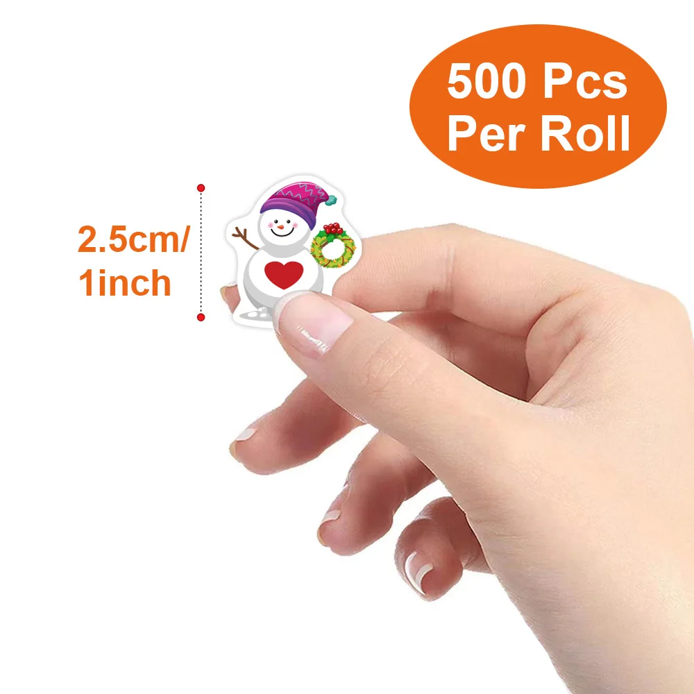 500pcs/roll Heterotypic Christmas Themed Snowmans Stickers DlY Decoration Gift Stickers Holiday Party Decoration Labels