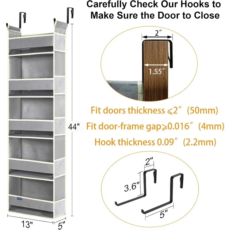 2 Pack Over The Door Hanging Organizer 5-Shelves and 10 Side Pockets, Over The Door Storage for Bathroom and Bedroom