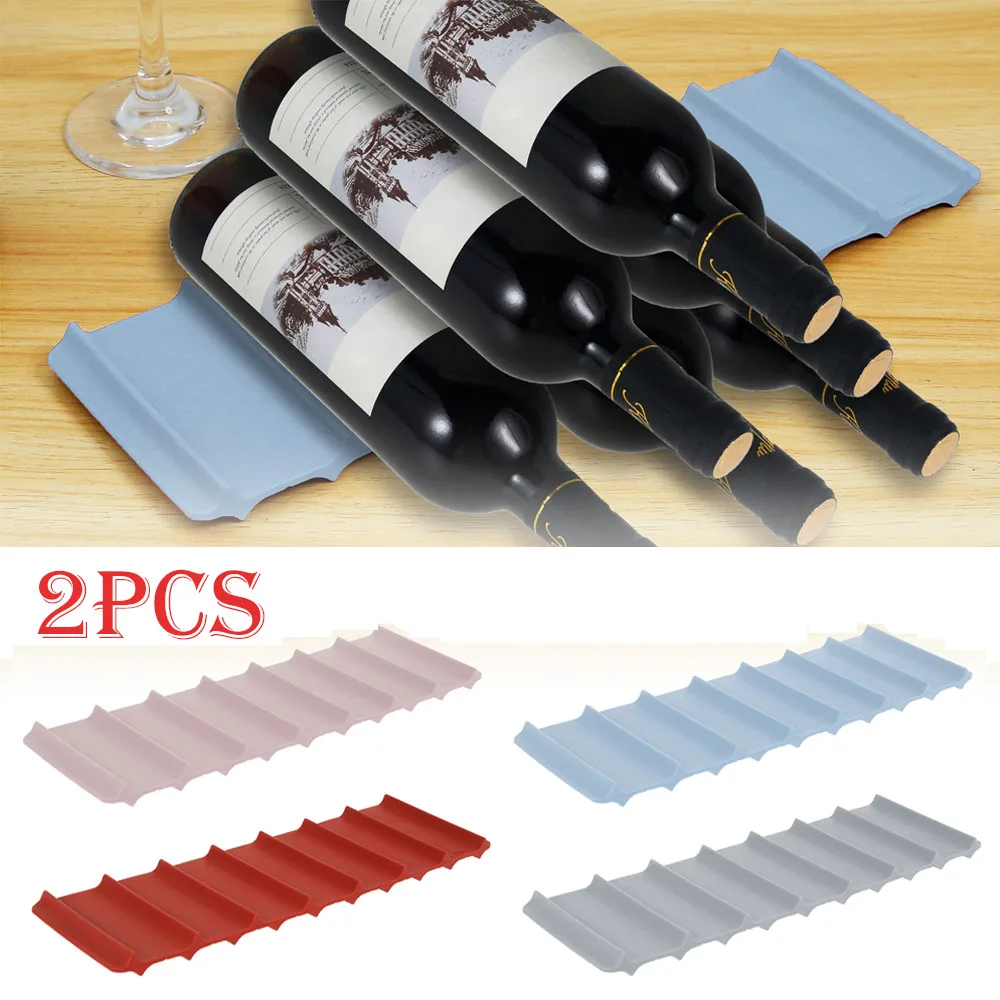 2Pcs Wine Mat Fridge Silicone Beverage Mat Stackable Wine Soda Can Organizer Mat Bottle Storage Rack Kitchen Gadget Accessories