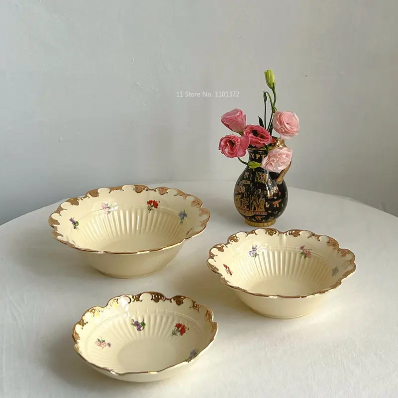 Hooked Vine Embossed Plate Ceramic Soup Bowl Soup Plate Dessert Plate Fruit Salad Bowl and Plate Noodle Soup Bowl