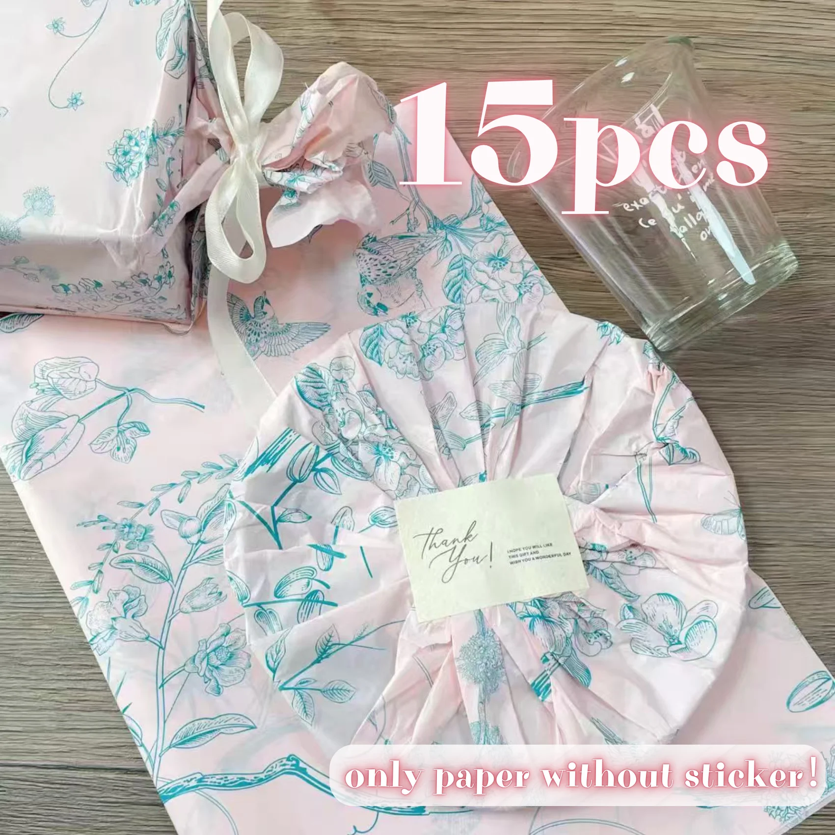 15pcs Vintage French Style Sydney Paper Peony Pattern Tissue Paper for Valentines, Wedding, Birthday Gift Wrapping, Bouquet Pack