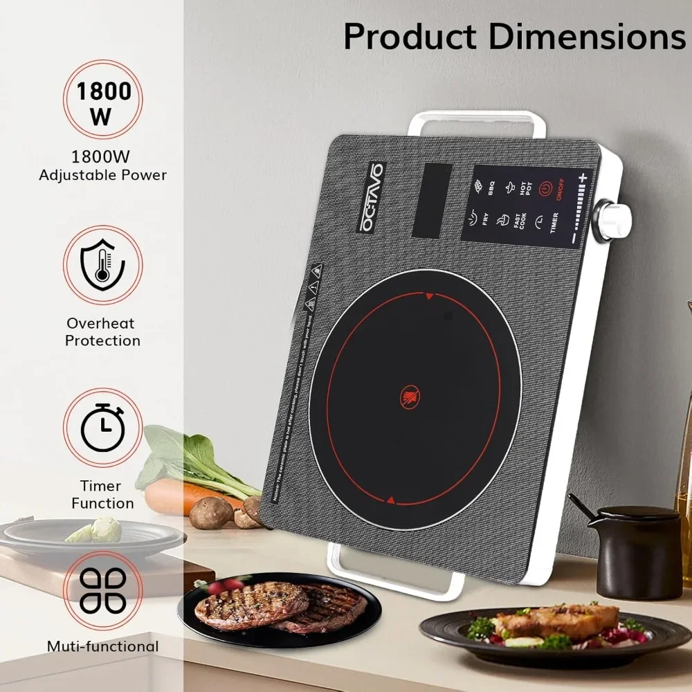 Fogão de indução infravermelho de vidro elétrico Placa quente com painel de controle de toque Aquecimento ajustável Cooktop para cozinhar 1800 W