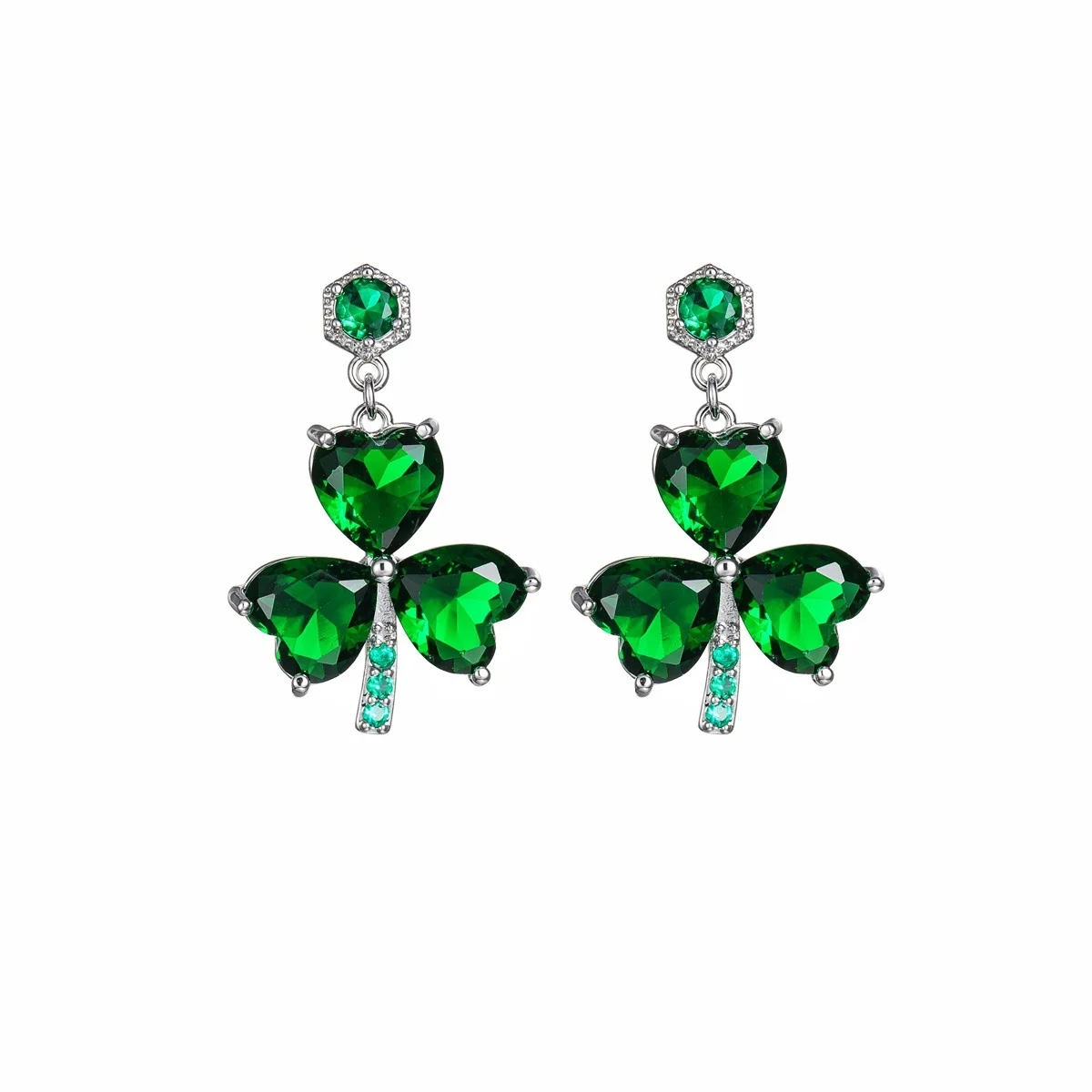 Hypoallergenic St Patricks Day Earrings for Women Rhinestone Green Heart Leaf Earring-EAR200012