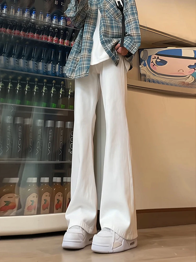 

White Bell Bot Thiened Fce Lined Straight Leg Jeans Men's Tall Slim Fit American High Street Sle Jeans