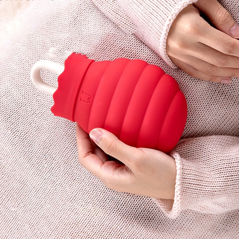 Microwave Heating Silicone Hot Water Bottle Bag with Knit Floral Cover Portable Hot Cold Therapy Pain Relief Hand Warmer