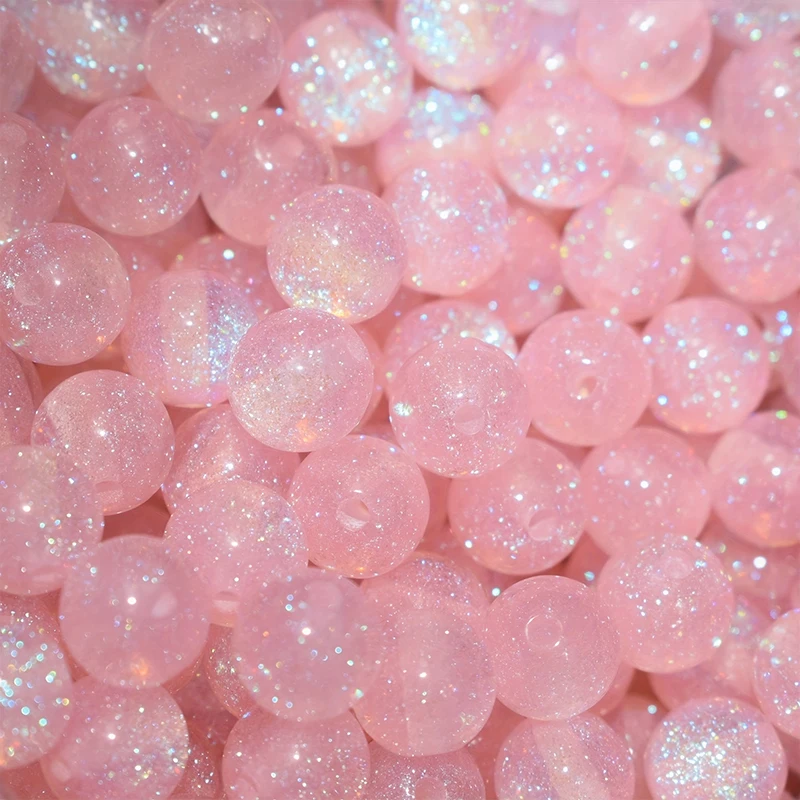 8/10/12 mm, 50 Stück, rosa Harz, feiner Glitzer, runde lose Perlen, DIY-Armband, Halskette, handgefertigte Schmuckherstellung