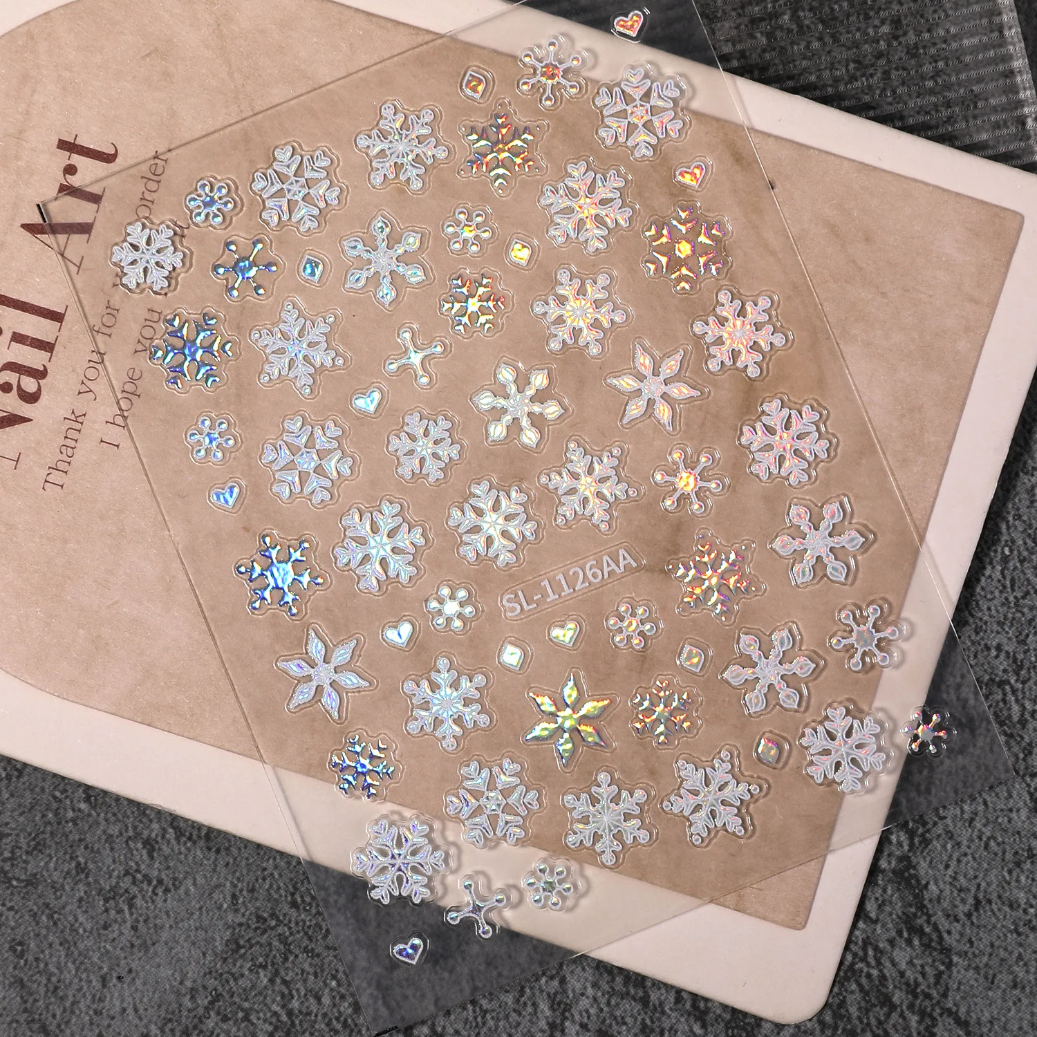 2 uds Navidad brillo láser copo de nieve pegatinas de uñas alivio Aurora gradiente decoración de uñas con