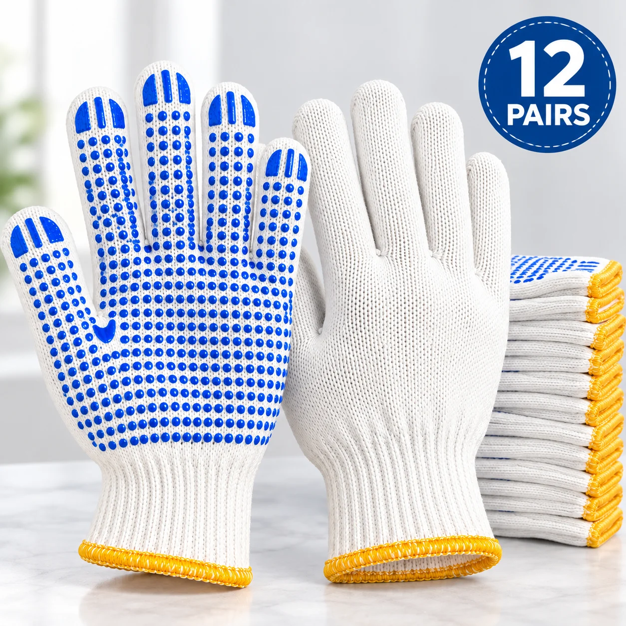 PVC Dotted Work Gloves Non Slip Grip Knit Safety Gloves for Warehouse Packing Moving Gardening General Handling