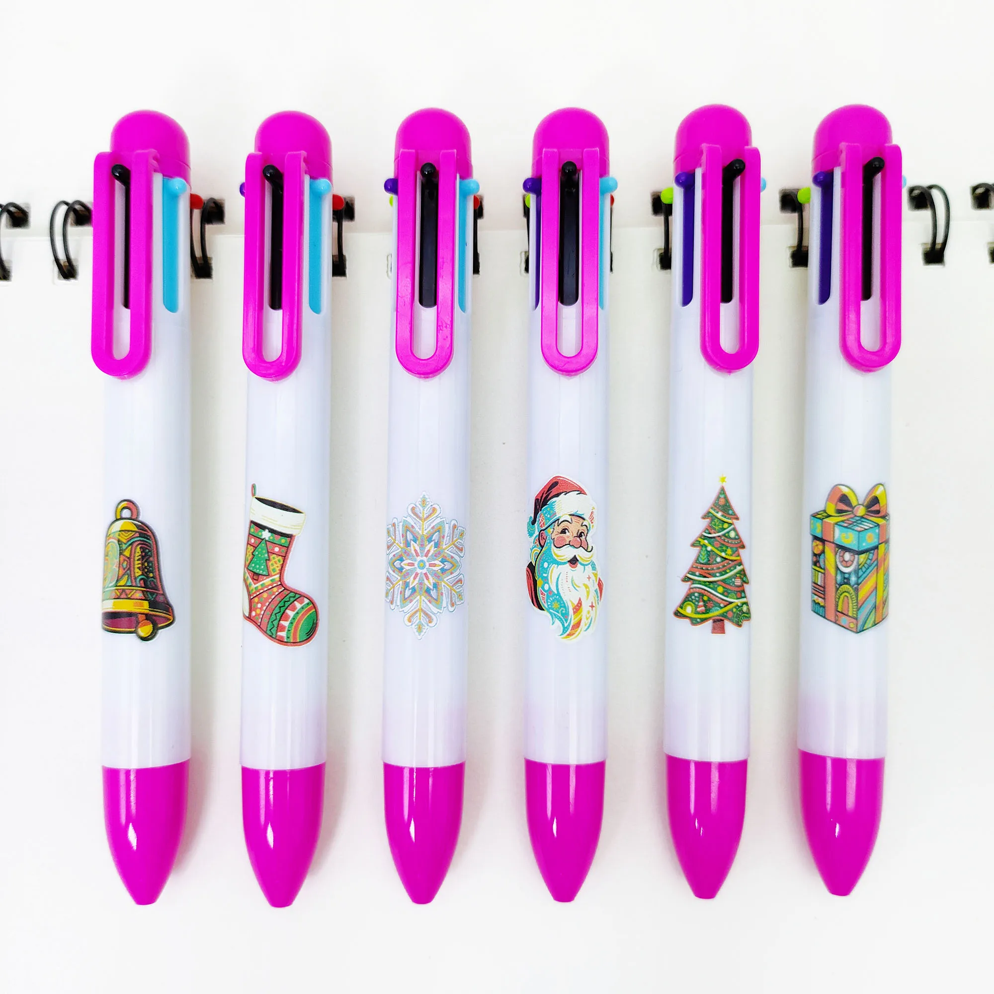 

6 шт./12 шт. разноцветные ручки на рождественскую тематику, рождественские элементы, шариковая ручка «шесть в одном», многоцветные ручки для разметки ключей.