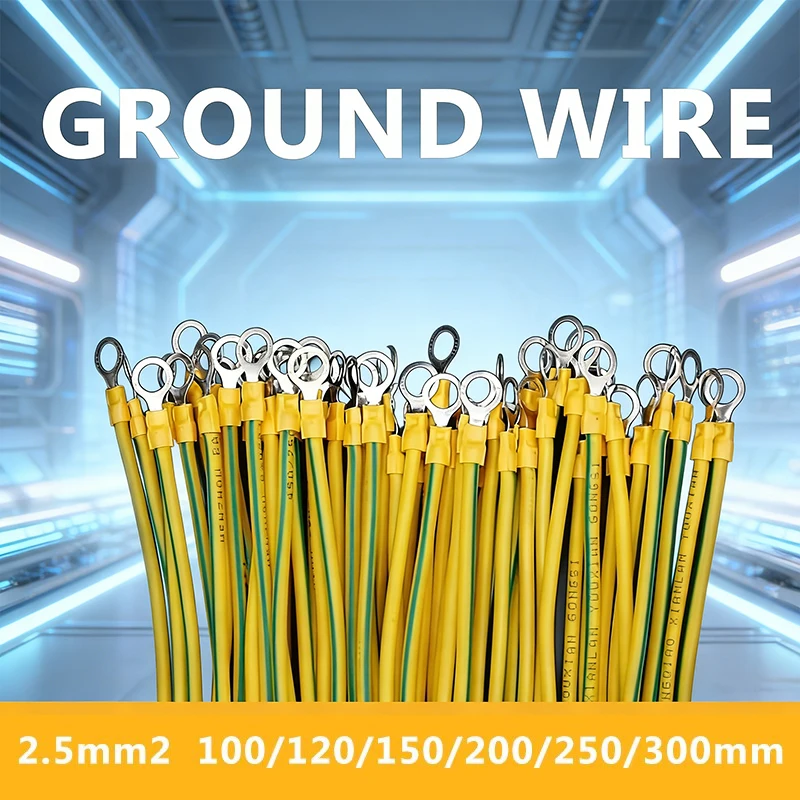 

100pcs Red Copper Yellow Green Grounding Wire With O Ring Terminal Solar Photovoltaic Panel Ground Wiring 2.5mm2
