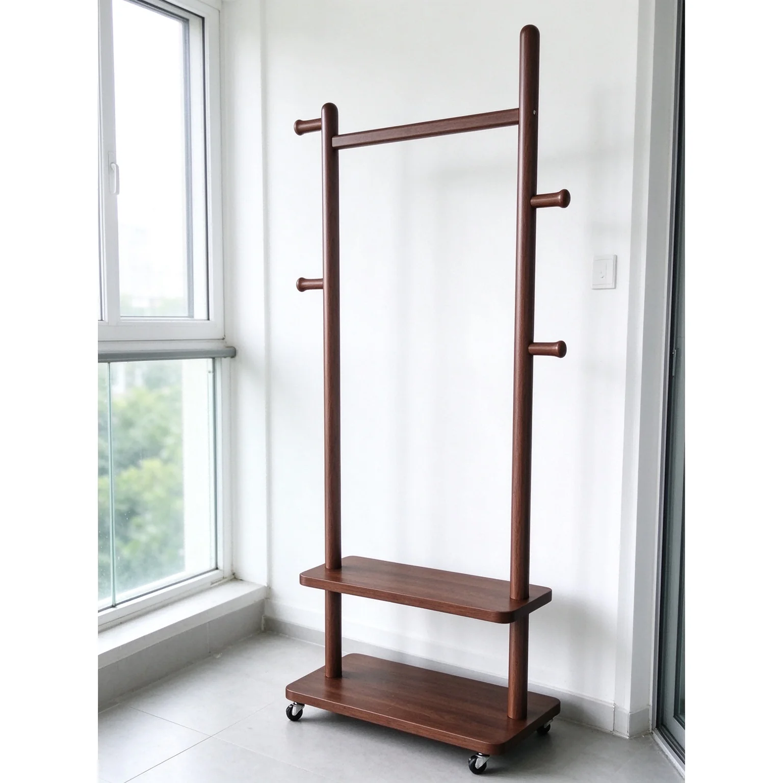 AOLIVIYA Wood Bedside Shelf Bedroom Standing Coat Rack Floor Hat Hanger Clothing Storage Rack