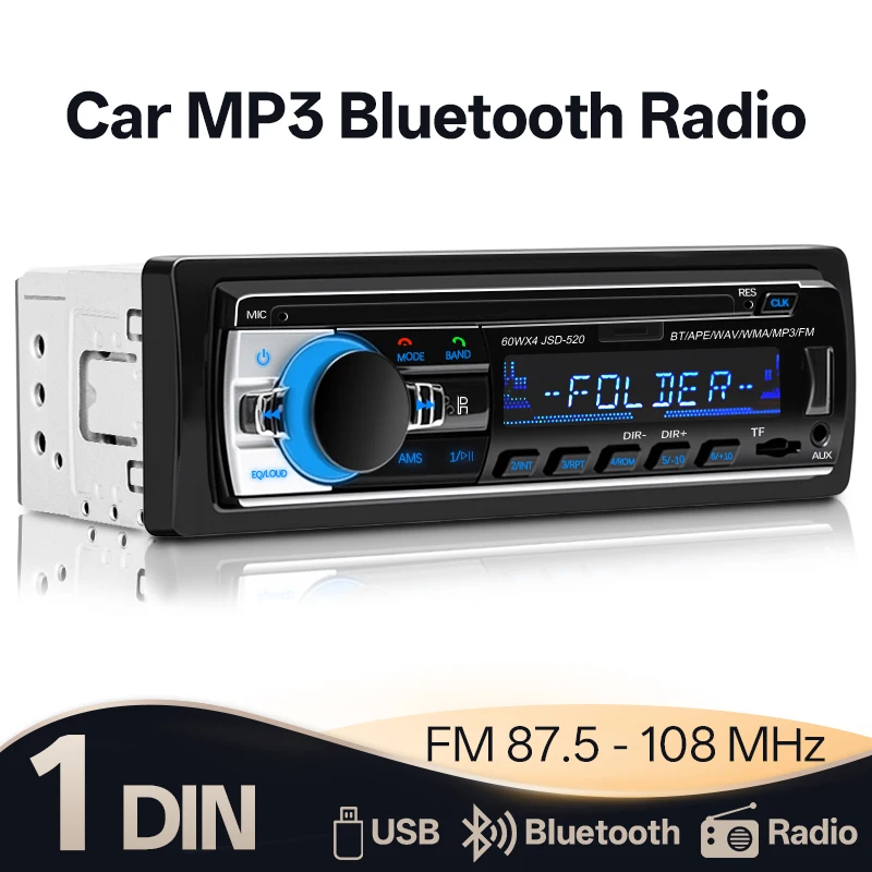 Hippcron rádio do carro 1din estéreo bluetooth mp3 player receptor fm digital reprodução de áudio automático música com aux/usb/tf cartão universal