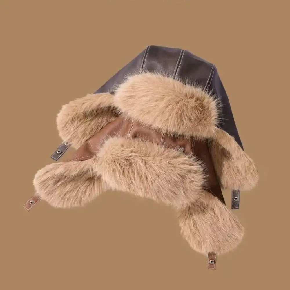 

Fashion Pu Leather Winter Pilot Hat Windproof Beanie Caps Cycling Lei Feng Hat Anti Fog Ear Protection Hat Hat Motorcycle