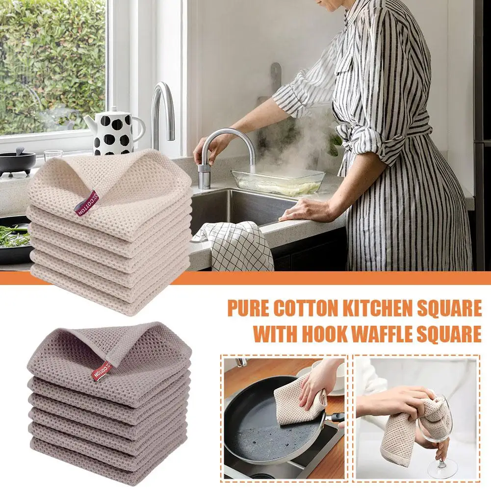 Thick Waffle Checkered Kitchen Tool, Algodão Puro, Limpeza com Rag Square, Sem Marca D'água, Hook Rag, L8d6, 6 Pcs, 12Pcs
