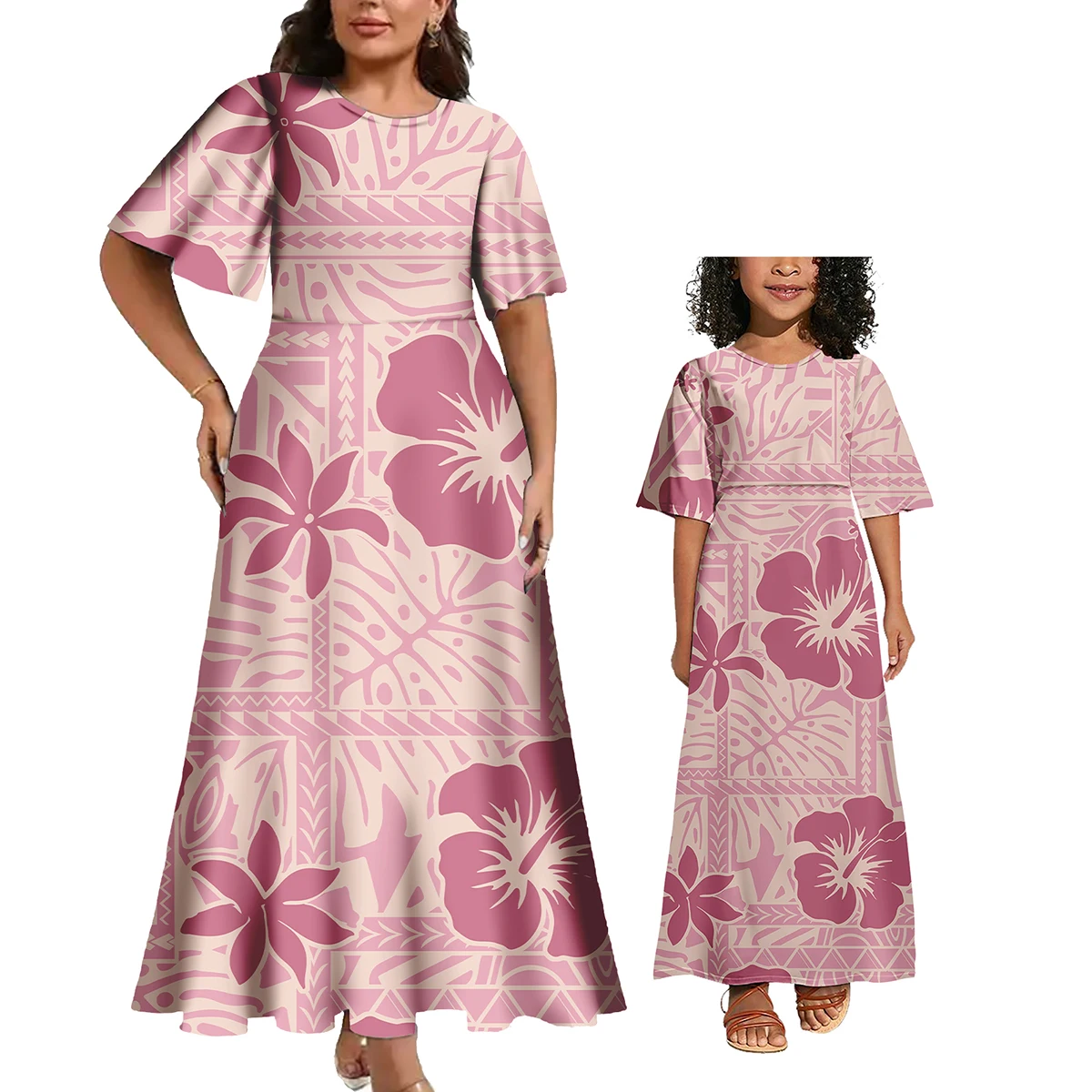 

Wholesale Price Polynesian Samoan Tribal Mommy And Me Dress Family Set Personality Fashion Plus Size Dress