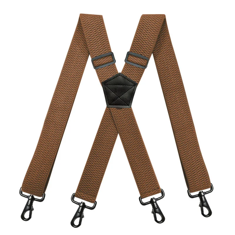 Office Worker Married Adult, Male 4 Shoulder Straps 3.8CM X-shaped Corn-patterned Elastic Hanging Belt Black Hook Buckle