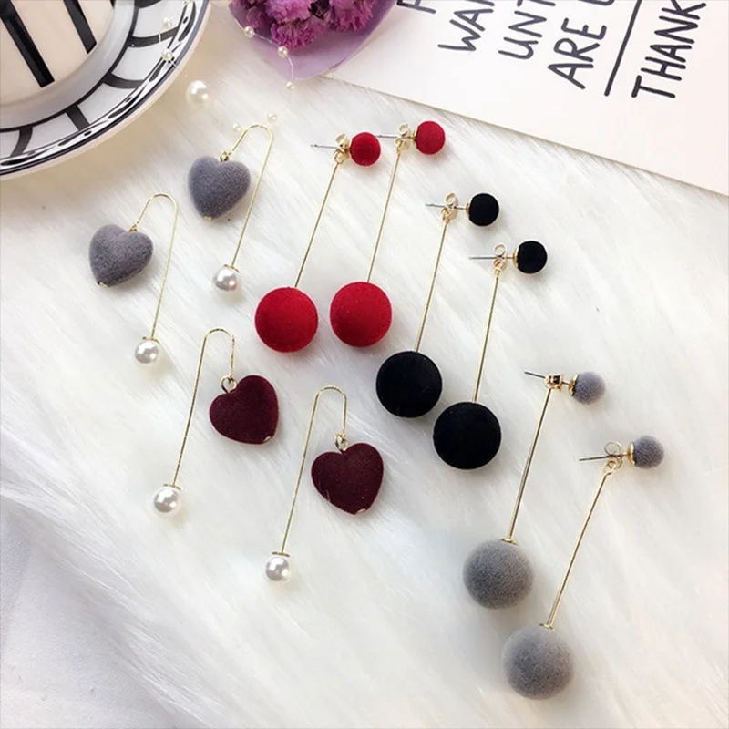 1 Pair Artificial Hair Ball Dangle Earrings for Women Pompom Ear Ring Female Long Dangle Ear Stud Ear Hoop Ladies Ornament