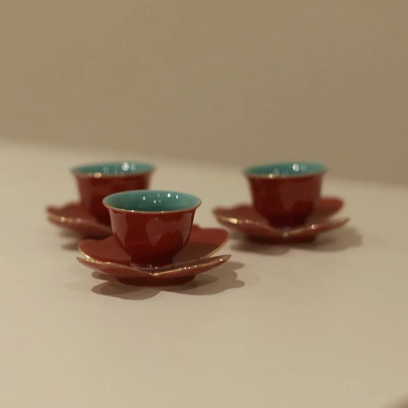 3 Sets of Kung Fu Tea Palace Red Qiushui Mini Sip Cup, Tasting Tea Cup, Sacrificial Wine Cup for Worship