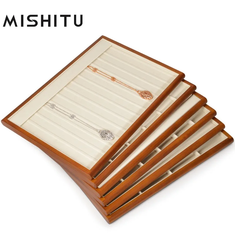 

MISHITU Advanced Solid Wooden Display Storage Ring Tray Earrings Tray Bracelet Pendant Necklace Jewelry Beige Display Storage