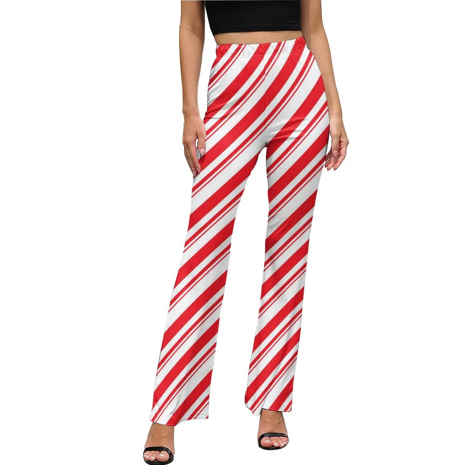 

Red And White Striped Casual Pants Women Straight Lines Slim Korean Fashion Flared Pants Daily Office Custom Trousers