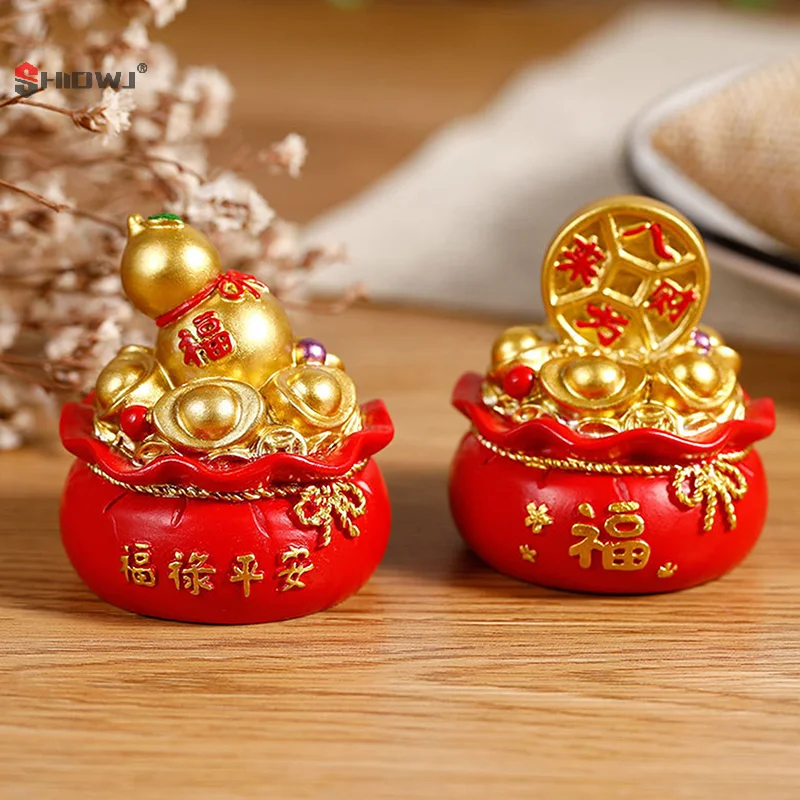 Feng Shui Fortune Adornment Money Tree Wealth And Good Luck Blessing Bag Home Desktop Decoration Resin Crafts