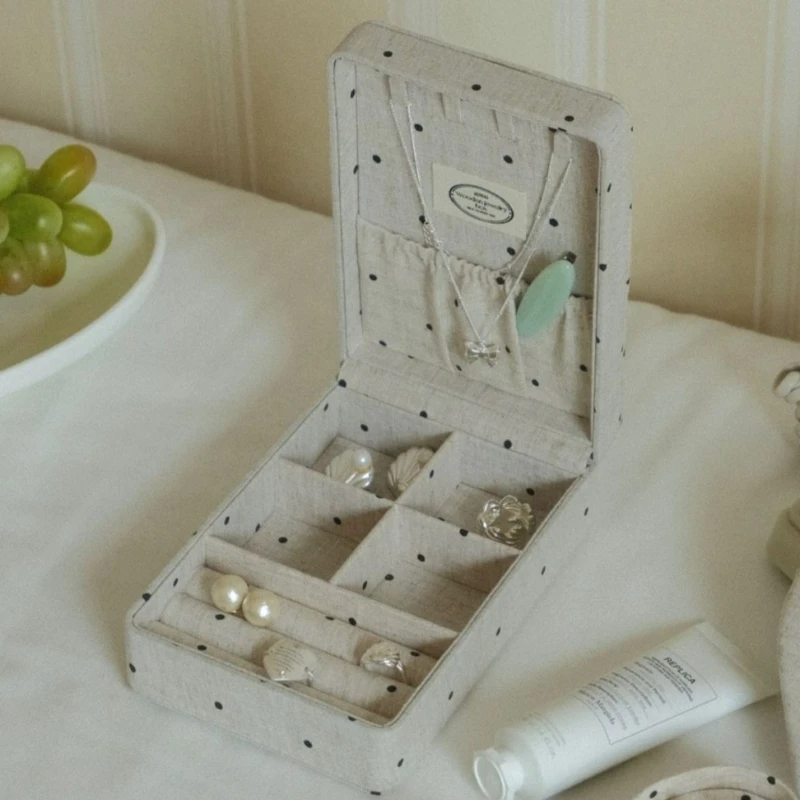 Fabric Jewelry Organizer Case Vintage Earrings Storage Box Protable Travel Jewelry Cases Multifunctional Ring Necklace Boxes