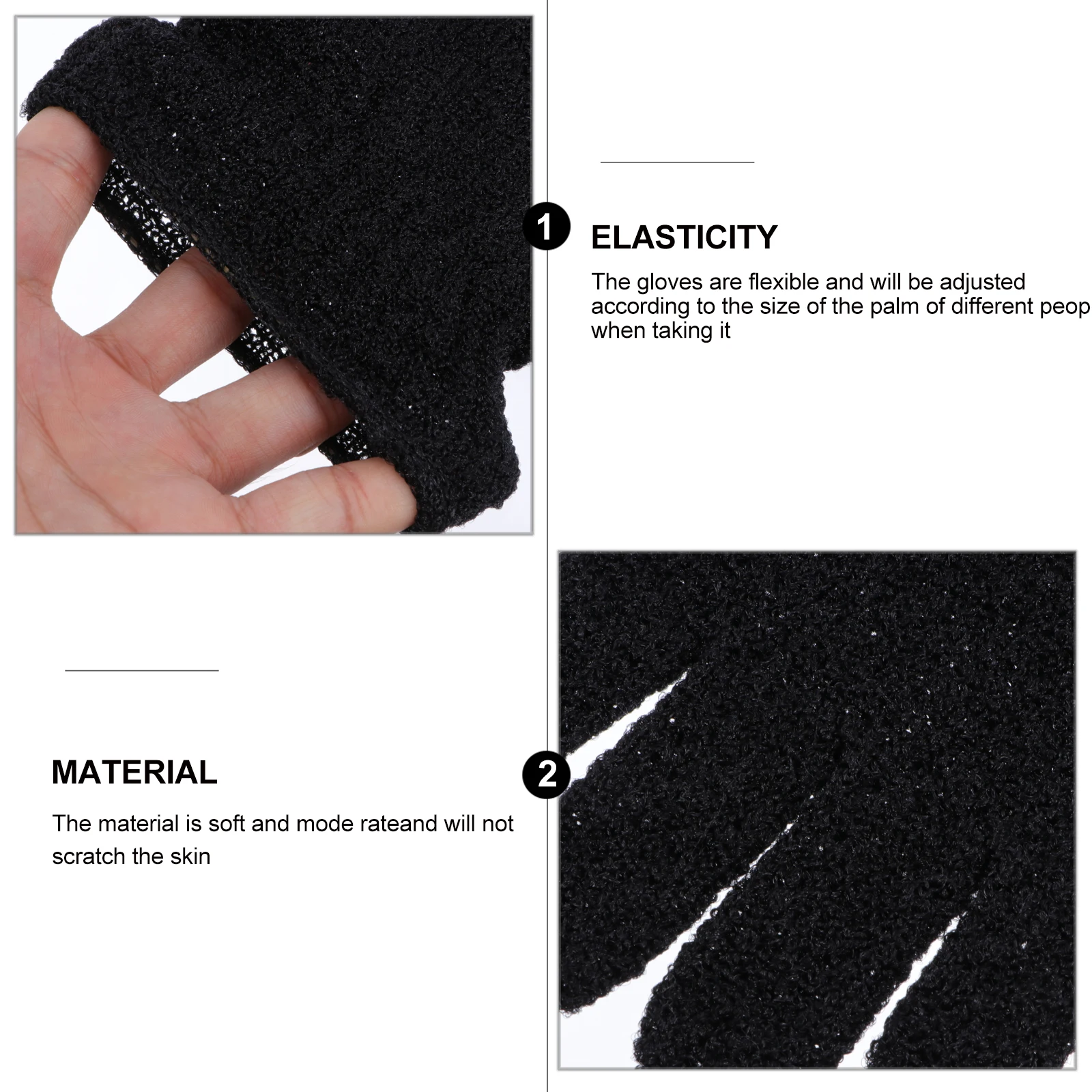 

Black Exfoliating Shower Gloves Body Scrubber Polyester Material Five Fingers Design Bath Gloves Gentle Comfortable Easy