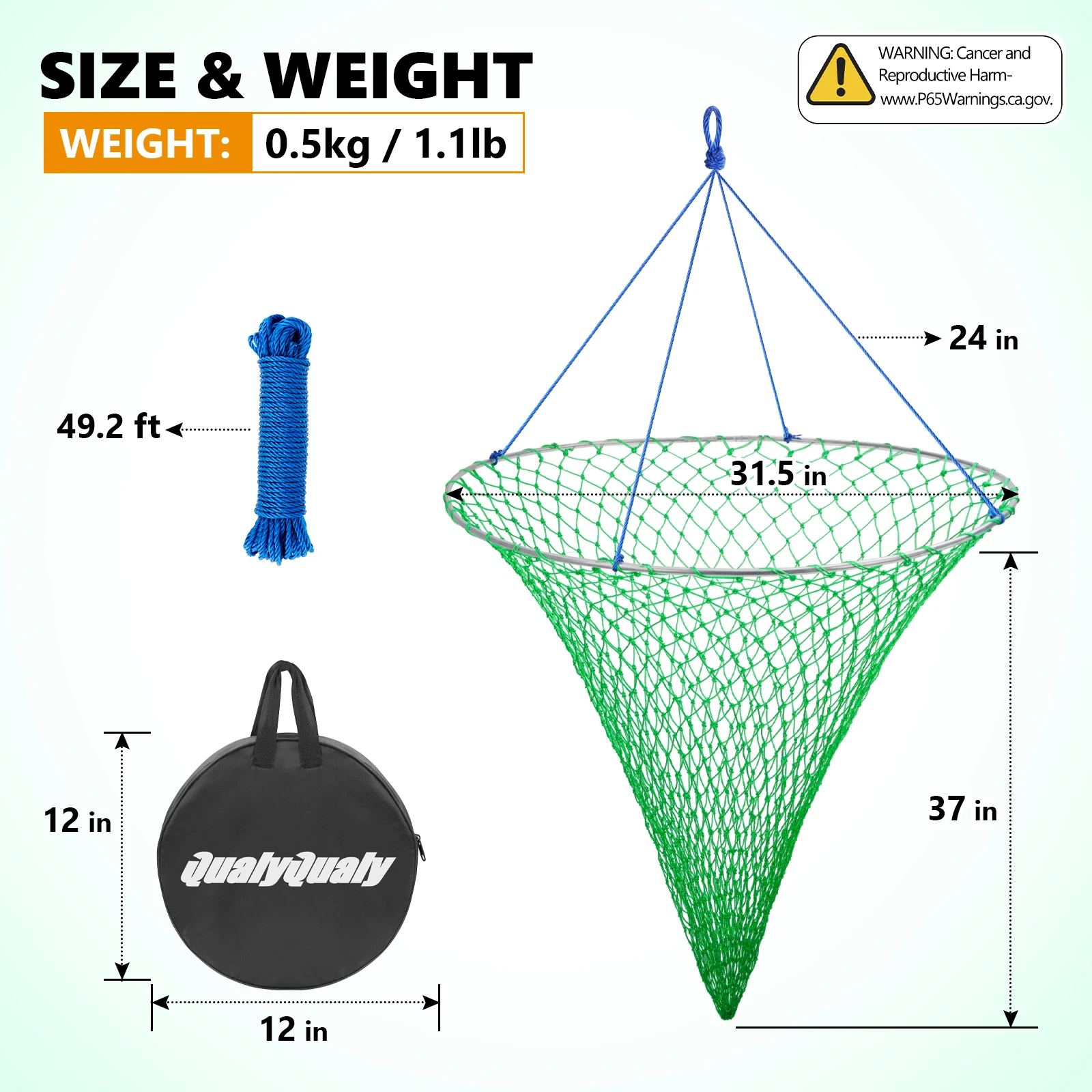 Imagem -03 - Qualyqualy-dobrável Drop Net para Pesca Armadilha de Peixe com Corda Colher Net Malha Grande Durável Macio Aço Hoop Cais