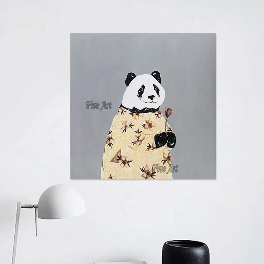 Kids Room Wall Hanging Lovely Giant Panda Handmade Oil Painting On Canvas High Quality Custom Art Home Decor Hanging Pictures