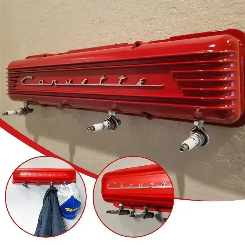 Vintage Corvette Script Valve Cover Rack Vintage Garage Spark Plug Decorative Rack Home Living Room Aesthetic Decoration