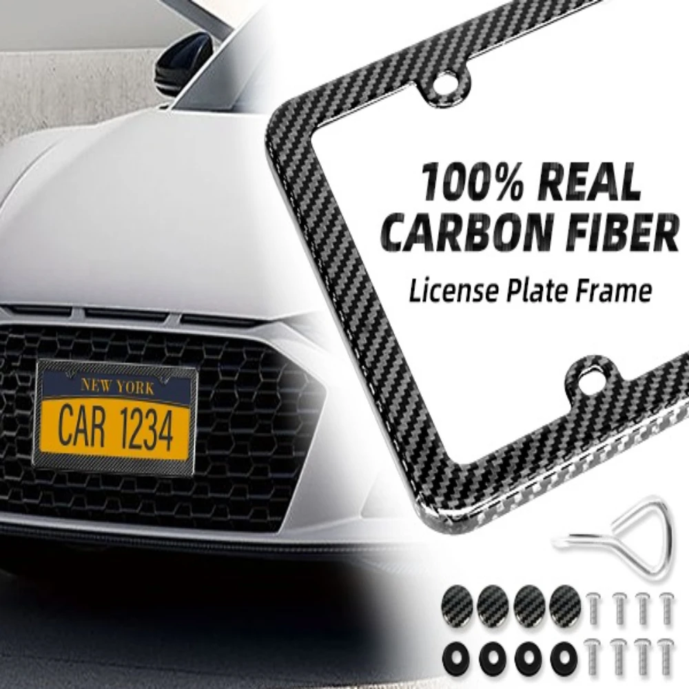Matte Black 3K Twill Carbon Fiber License Plate Frame 4-Hole US Standard Universal Car Tag Holder Cover 1 Pack