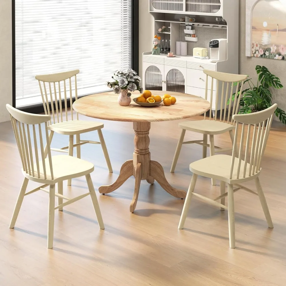 40” Round Dining Table for 4 People, Wooden Kitchen Table with Curved Trestle Legs, Large Dinner Table for Kitchen,Restaurant