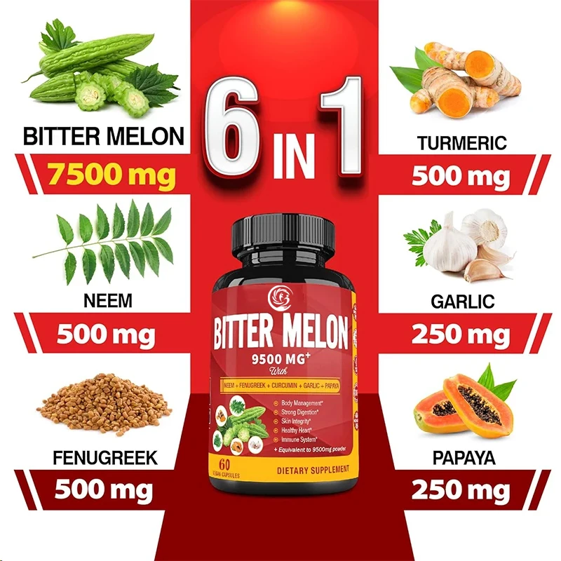 Organic Bitter Melon Extract Capsules -9500 milligrams of Indian Melon and Curcumin, supporting immunity and overall health