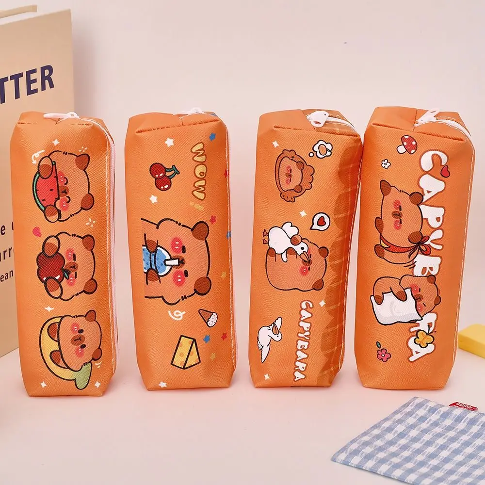 Durevole borsa per penne in PU con cerniera design capibara astuccio per matite borsa per cancelleria impermeabile regalo