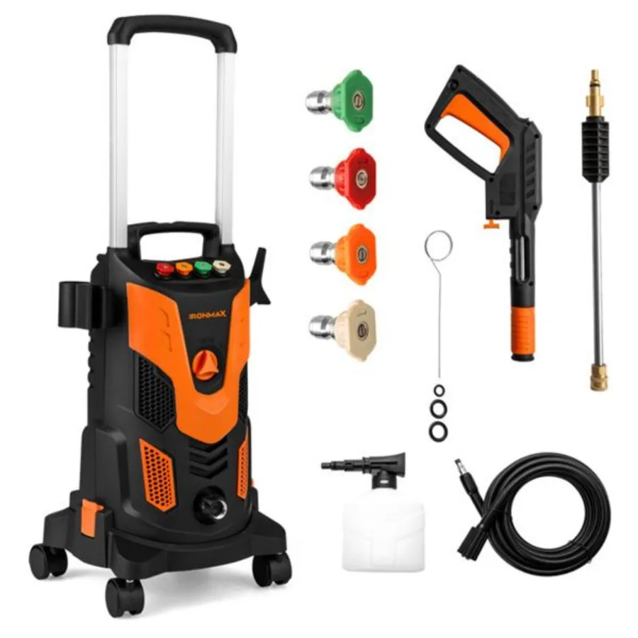 

Driveway Patio Cleaning: Orange Black 2300 PSI Electric Pressure Washer, ABS Plastic Body, Orange/Black, 1900W High-Power with