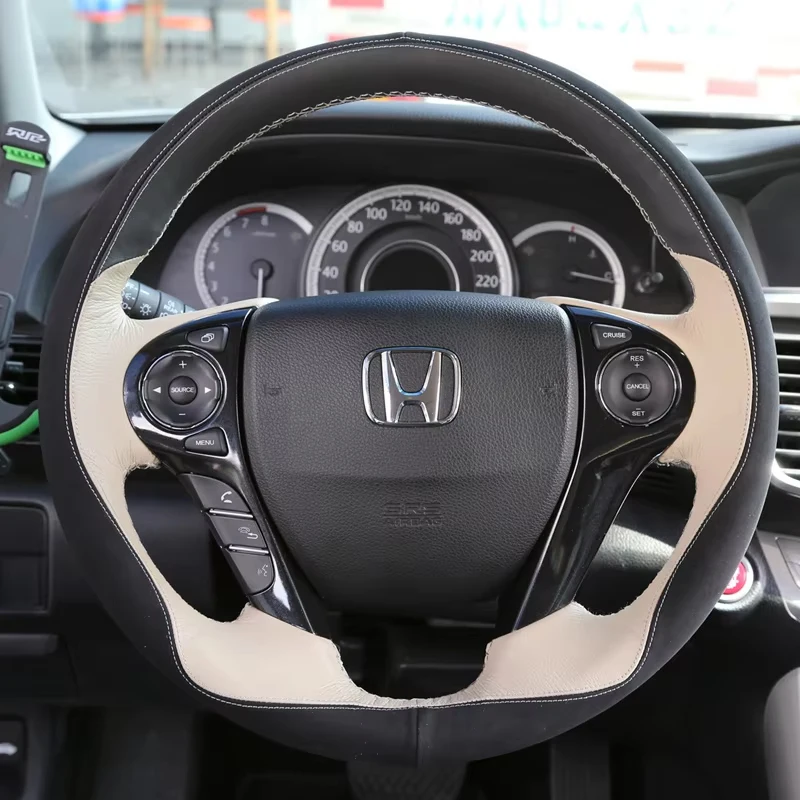 

Hand-Stitched Leather Suede Carbon Fibre Car Steering Wheel Cover for Honda 10 Generation Civic CRV Fit City Accord Xrv Jade
