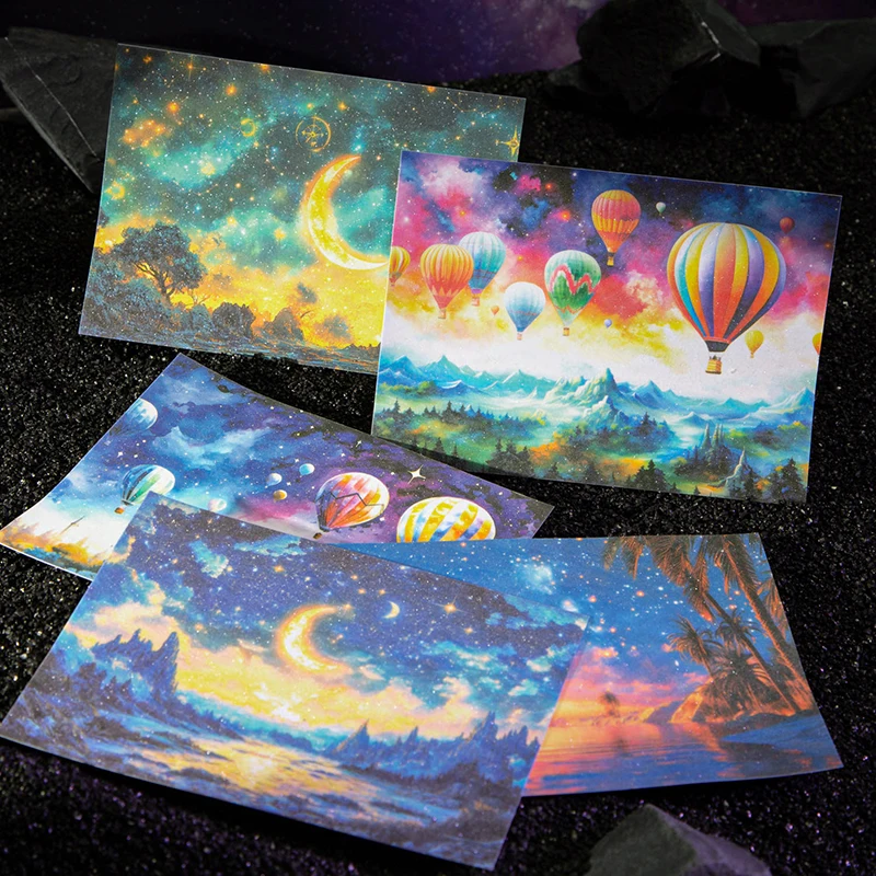 5pcs INS Starry Sky Landscape Large size Sticker Book Background Planner Decor Scrapbooking Collage Handbook Stationery Supplies