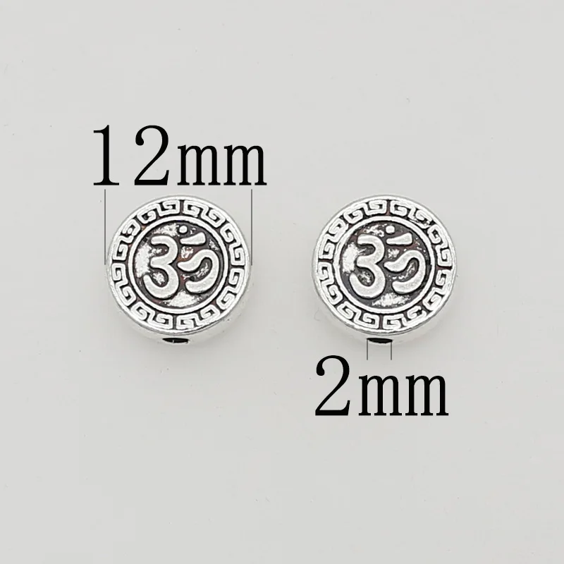 10pcs/Lot Religious Flat Round Buddhism Prayer Loose Beads 12mm Buddhist Symbol Charms Bead Spacers DIY Jewelry Accessories