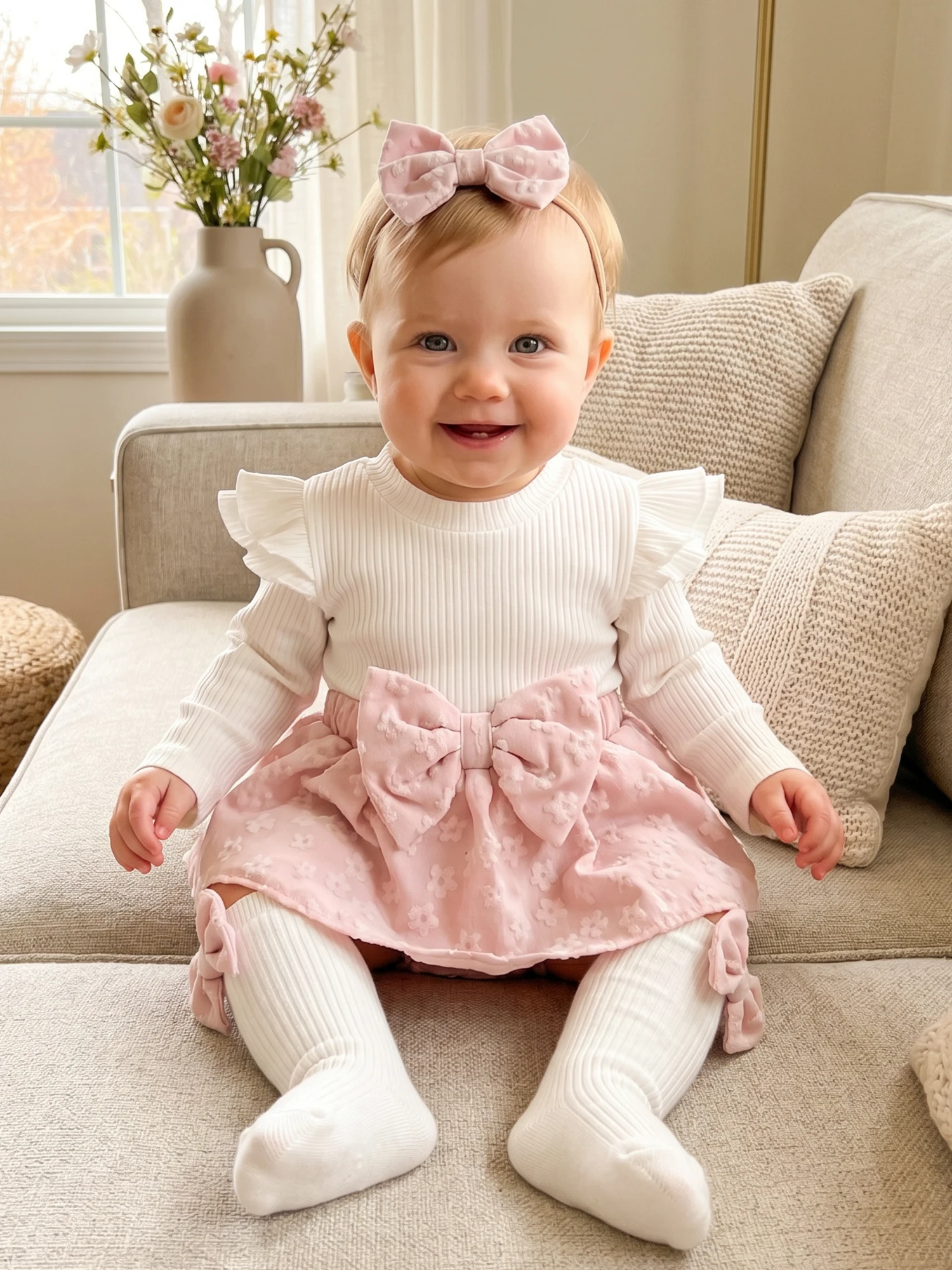 Headband-Stockings Fall Outfits Outfits Long Bow Headband Stockings Baby Girl Romper Dress Dress-Bow Fall Outfits Long