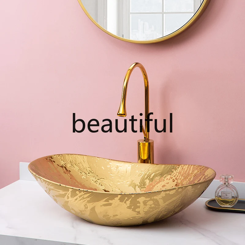 

Nordic gold ingot platform basin gold-plated wash basin ceramic washbasin bathroom