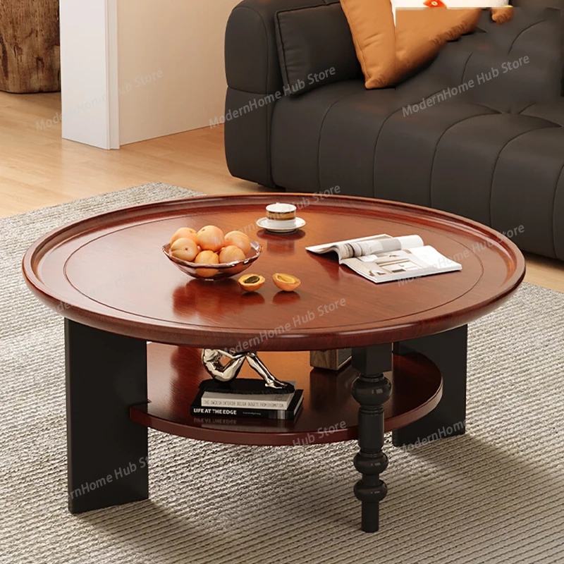 Wood Storage Coffee Table Antique Standing Aesthetic Round Coffee Table Living Room Books Kaffee Tische Chinese Style Furniture
