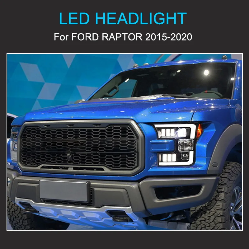 1Pair New LED Headlight Assembly for Ford Raptor F150 2015-2020 Headlight Plug and Play with DRL Dynamic Turning Head lights