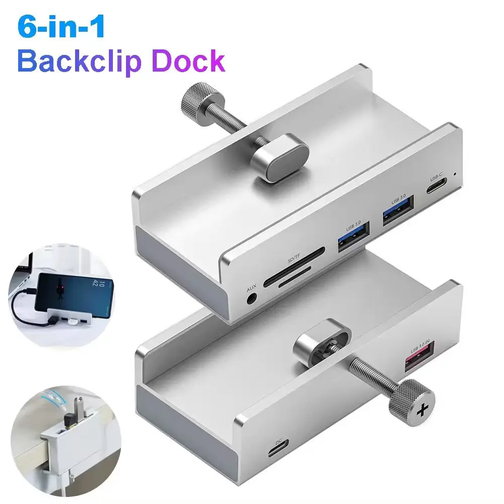 Aluminum Type C 4 Port USB 3.0 HUB Phone Holder SD TF USB Memory Card Reader DC Power Adapter Splitter Multiple Extend Dock