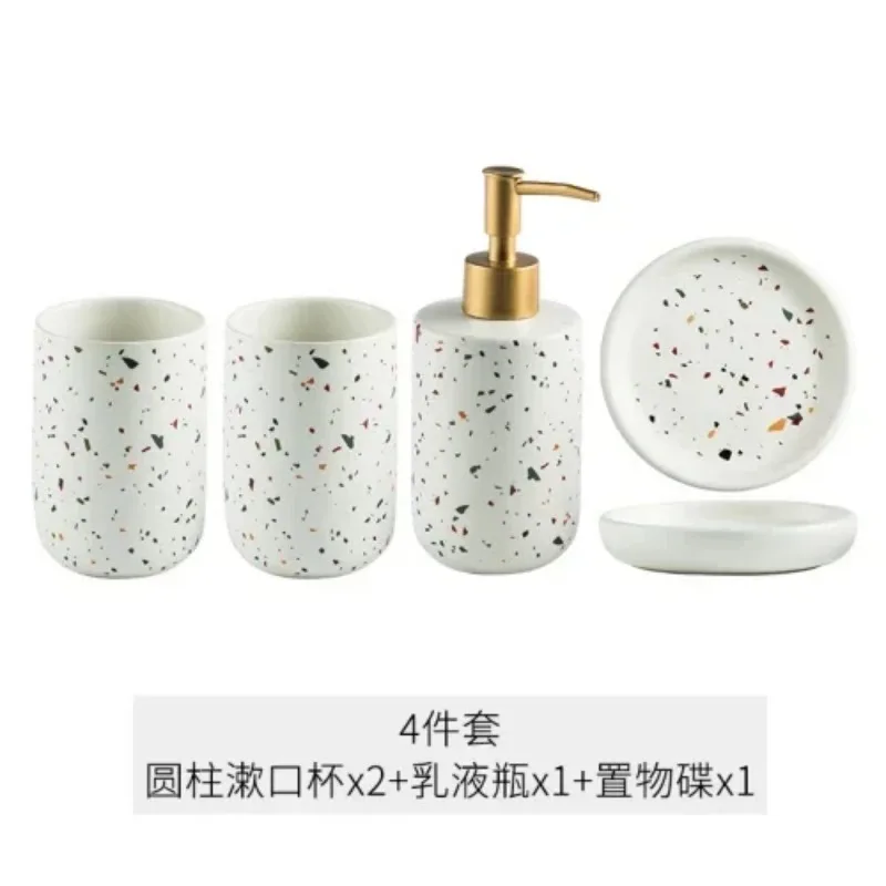 European Bathroom Decoration Set, Terrazzo Ceramic, Emulsion Bottle, Gargle Cup, Soap Dish, Art Supplies