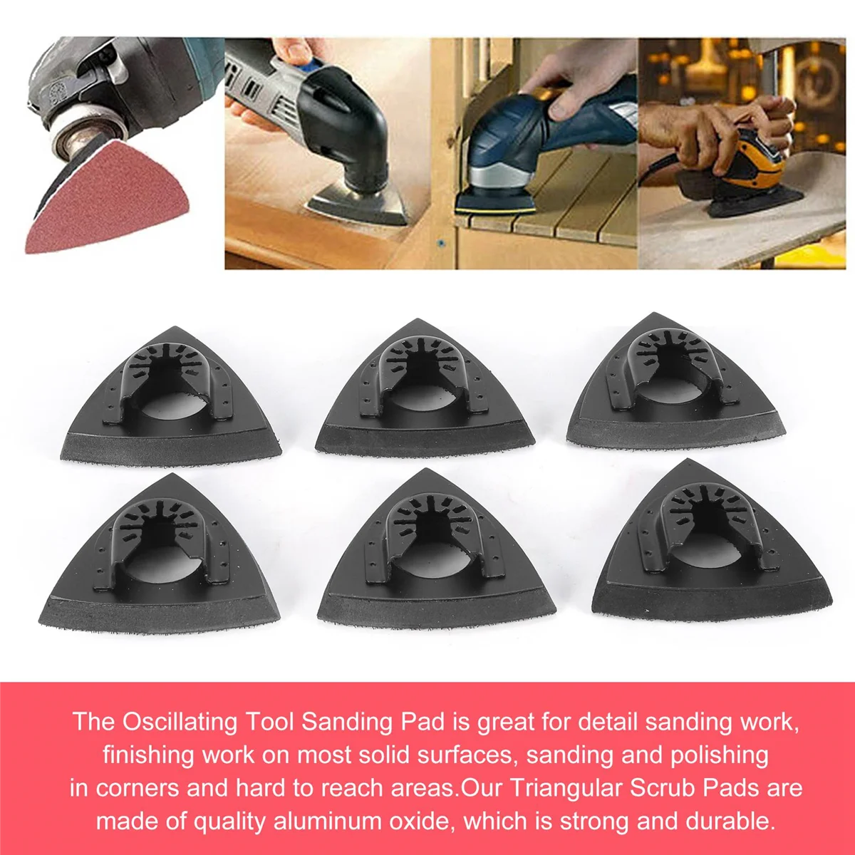 6 Pcs 3-1/8 Inch Power Oscillating Tool Sanding Pads, 80mm Triangle Sanding Pads Universal Quick-Release Multitool Pad