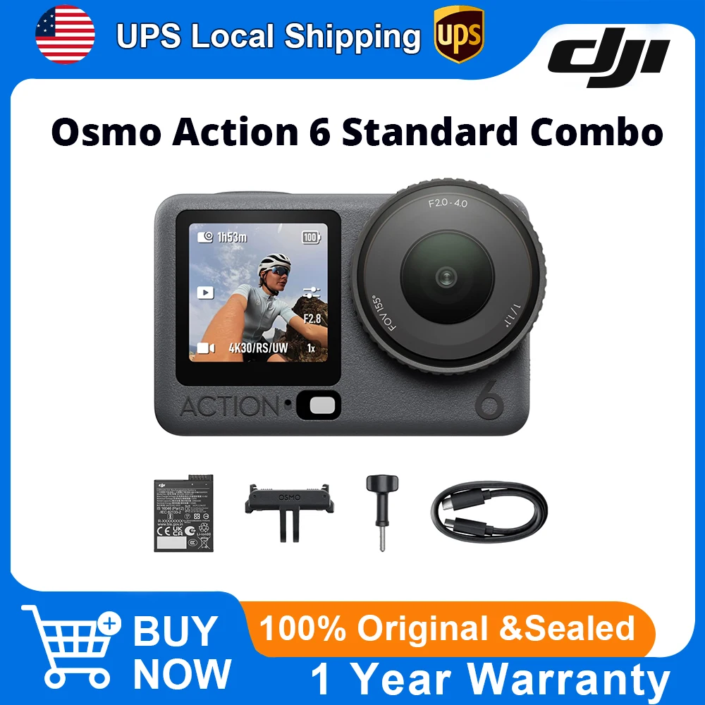 DJI Osmo Action 6 Digital Camera Standard Combo 4K HDR Action Camera With 1/1.3-Inch Sensor RockSteady 3.0 Stabilization 10-Bit Color 10m Waterproof Digital Camera for Vlogging Adults Travel & Outdoor